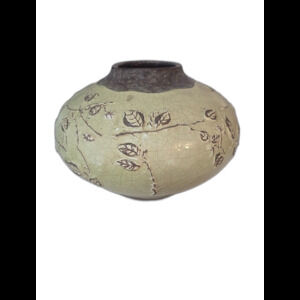 Samaco Pottery Vase Made In Phillipines Leaf Design Green